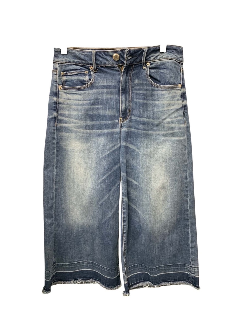 American Eagle Outfitters Distressed Light Blue Wide-Leg Cropped Jeans Size S